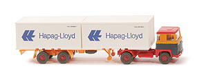 Scania 111  Container-Sattelzug - Hapag-Lloyd melonengelb / stahlblau / rot - Hapag-Lloyd 9a