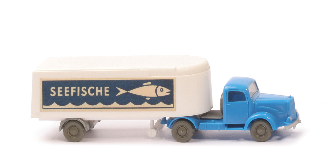 MB L 5000 S Alter Kühlsattelzug - Seefische stilisiert - ZM himmelblau, Aufl. weiß - 520/23b