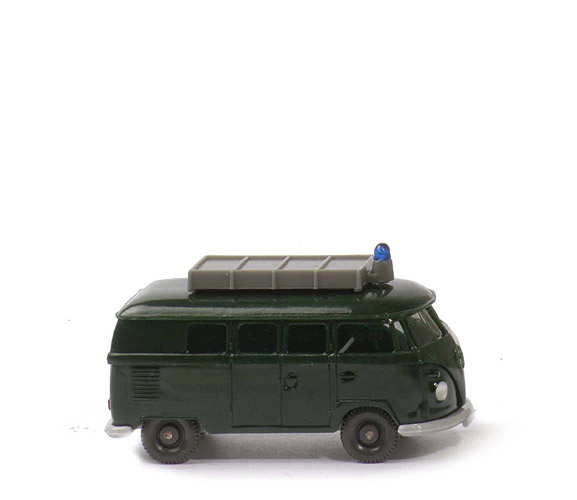 VW T1 Bus gr. Heckscheibe Polizei - tannengrün, Dachaufbau basaltgrau - 1030/4c