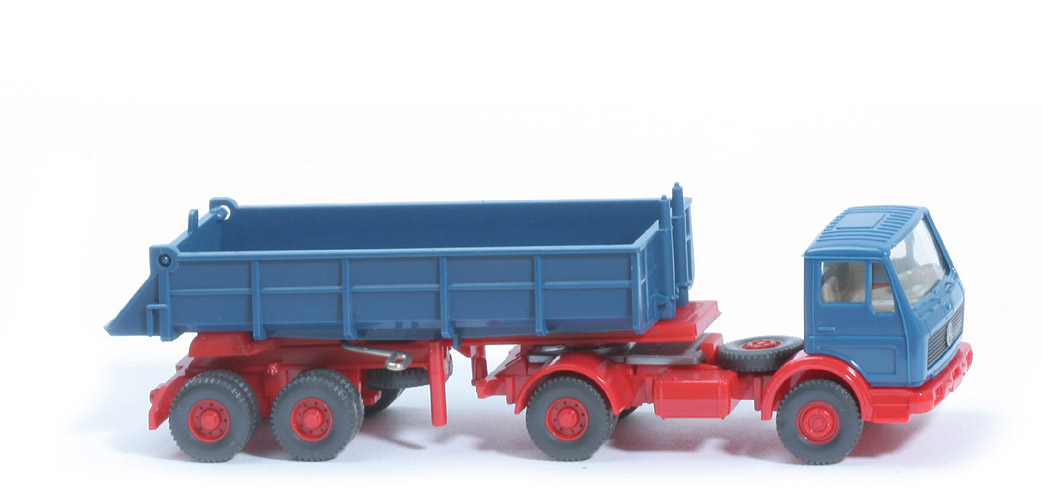 MB 1617 S Alter Hinterkipper - Aufbau capriblau, Chassis rot - 677/12a