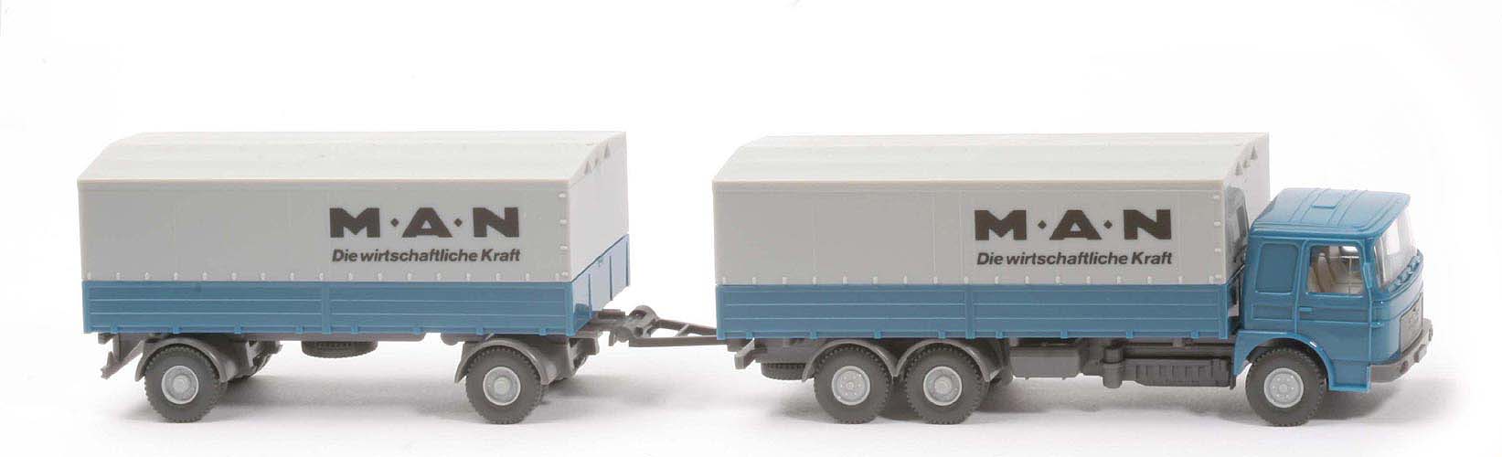 Fernlastzug MAN Büssing 22.320 UNL - MAN, azurblau / Plane silbergrau - 470/10b