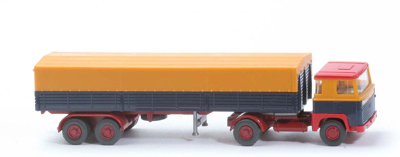 Scania 110  Pritschen-Sattelzug - melonengelb/ stahlblau Folie melonengelb - 510/11b