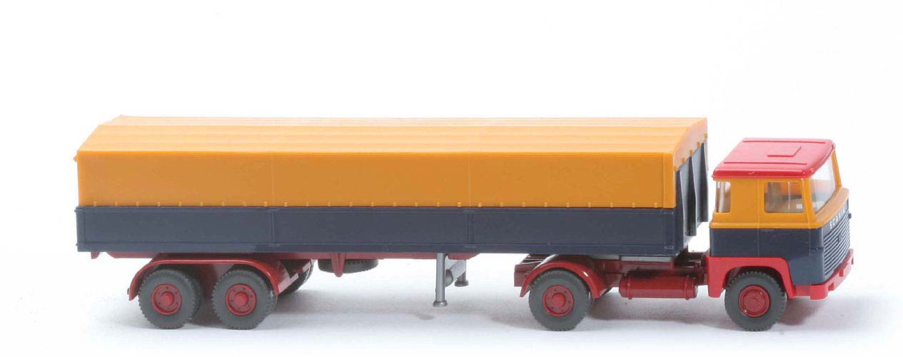 Scania 110  Pritschen-Sattelzug Alupritsche - melonengelb/ stahlblau /rot - 510/12a