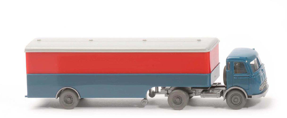 MB LPS 332 Pullman - Großer Koffer-Sattelzug - unbeschriftet - FH azurblau - Aufl. orangerot / azurblau - 513/1i