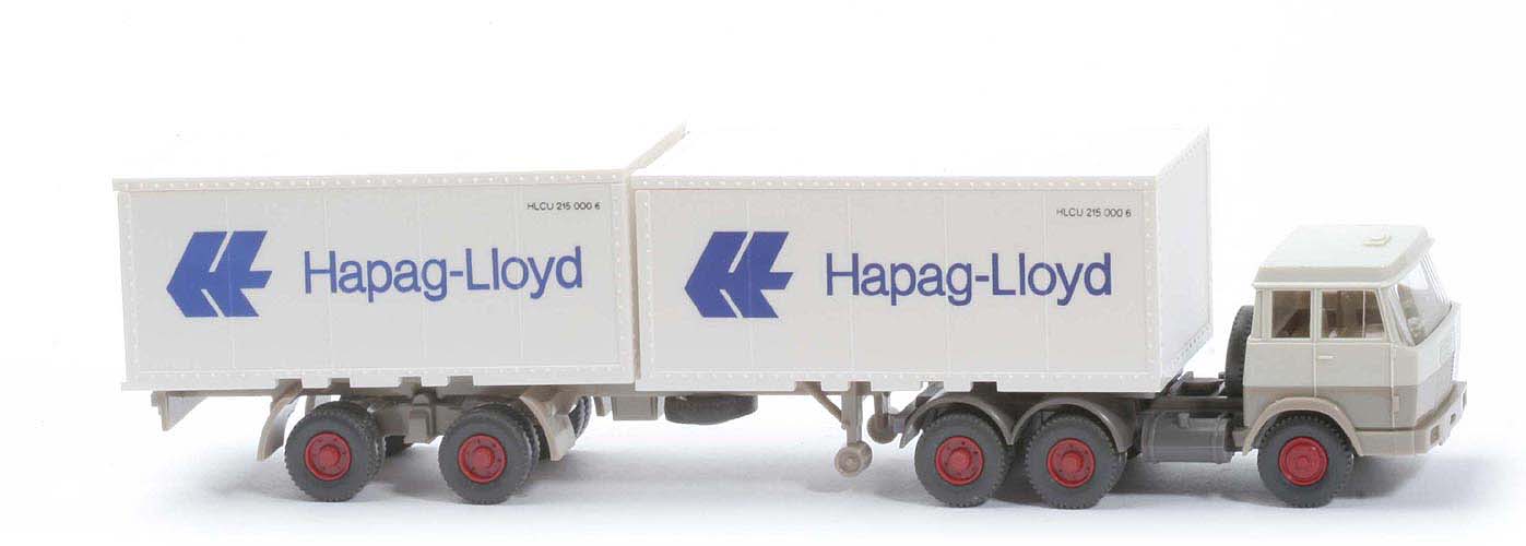Hanomag-Henschel Container-Sattelzug - Hapag-Lloyd 2 x 20 ft , grauweiß/graubeige - 521/14b