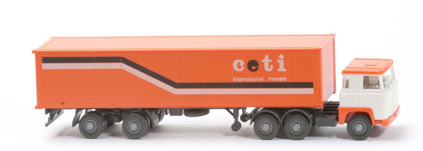 Scania 111  Container-Sattelzug - ceti, orange / weiß - 520/46d