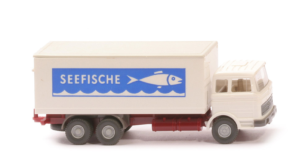 MB LP 2223 Koffer-LKW - Seefische, FH weiß, Dach grauweiß, CH weinrot - 450/13b