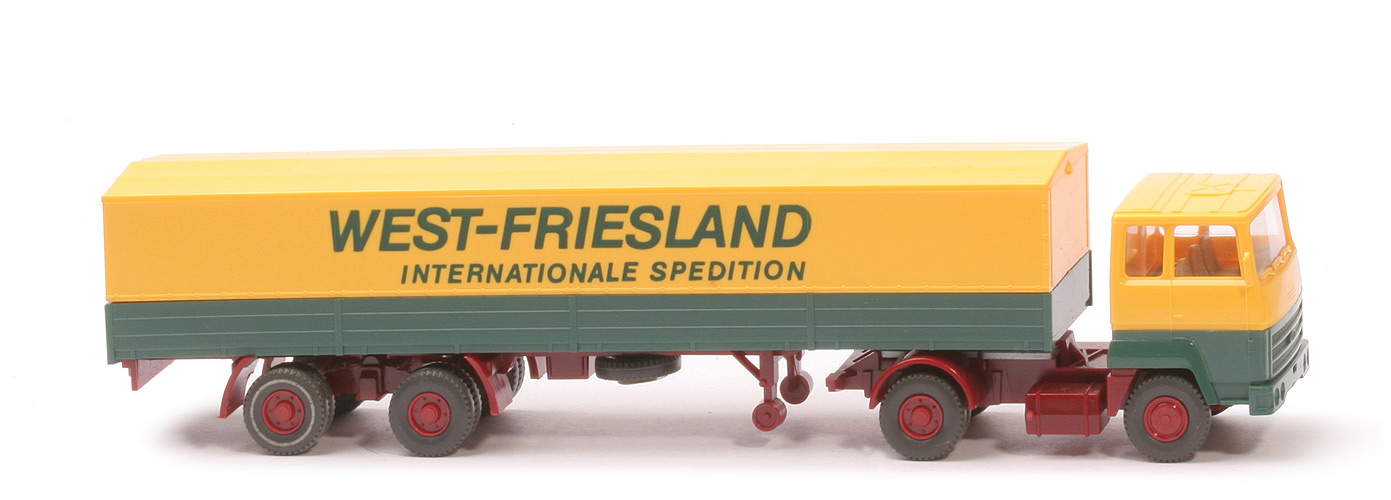 Ford Transcontinental Pritschen-Sattelzug - West-Friesland Internationale Spedition, gelb/patinagrün - 530/9a