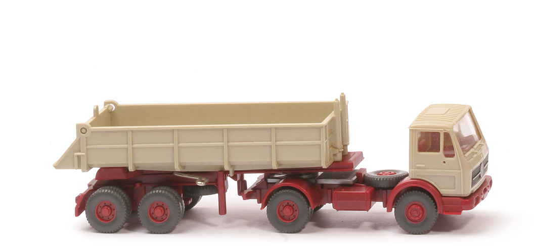 MB 1617 S Alter Hinterkipper - Aufbau graubeige, Chassis weinrot - 677/12b