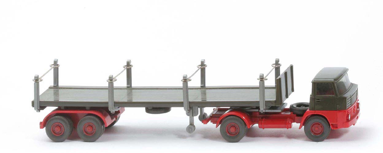 Henschel HS 16 Rungen-Sattelzug - o. Zughaken, Fläche geriffelt, Rungen silber - 518/3a