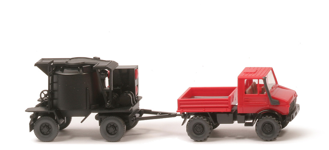 Unimog U 1700 Gussasphaltkocher - rot, mit einem Anhänger - 405/1