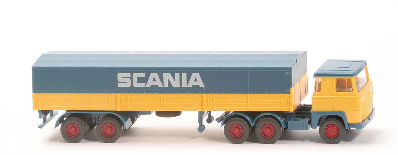 Scania 111  Pritschen-Sattelzug - 3/2 - azurblau / gelb - Scania (2)
