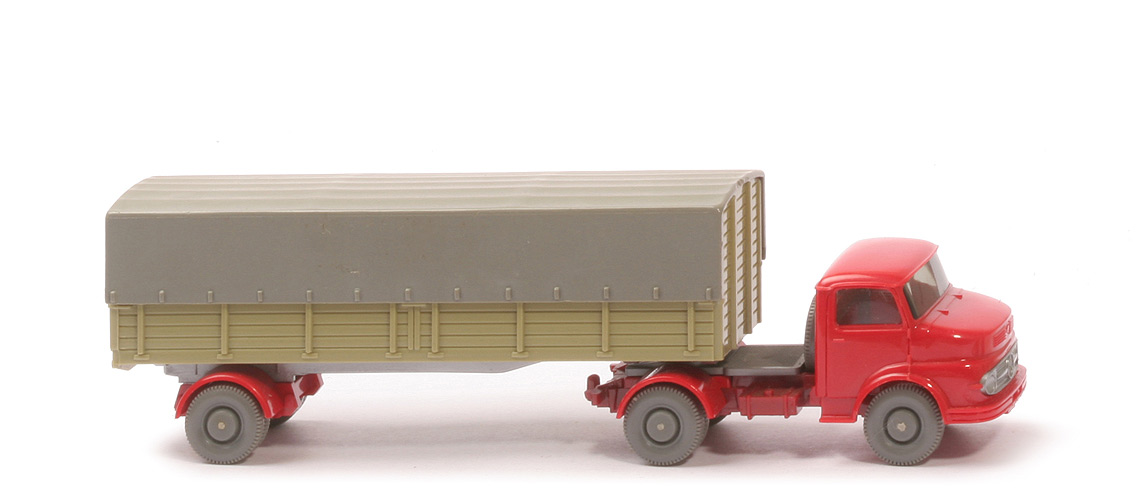 MB 1413 Pritschen-Sattelzug - ZM rot/hellbraunrot, Aufl. dunkles lindgrün - 510/8e