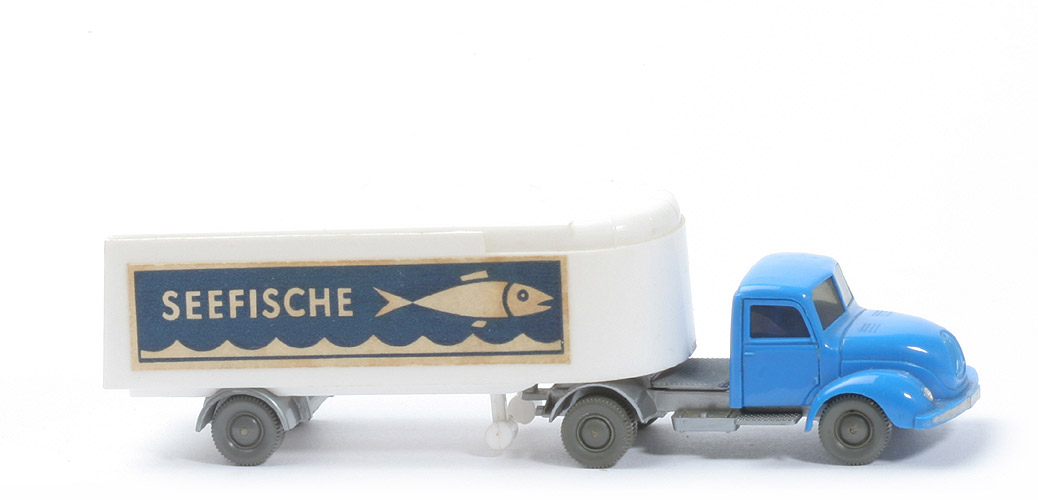 Magirus S 3500 Alter Kühlsattelzug - Seefische stilisiert - ZM himmelblau, Aufl. weiß - 520/24b
