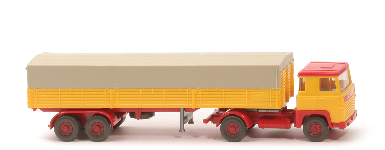 Scania 110  Pritschen-Sattelzug - gelb/rot mit Rücklichtstange - 510/11f