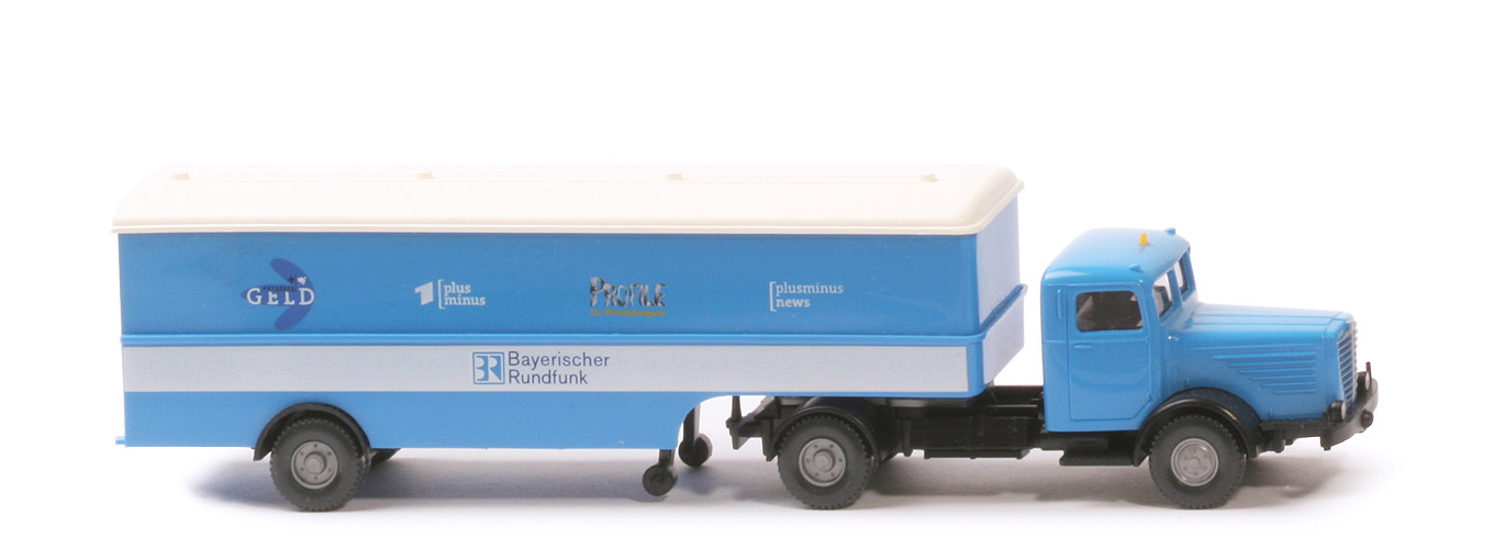 Büssing 8000 Typ 3 großer Koffersattelzug (1998) - Bayerischer Rundfunk II, CH schwarz (Serie) - 990/15 - 2