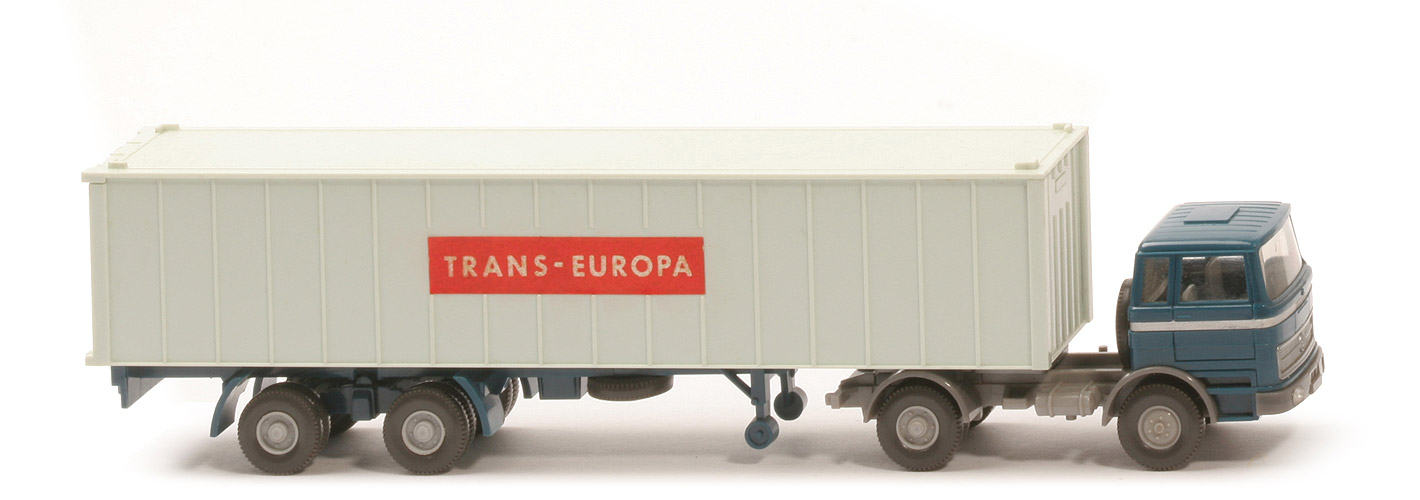 MB LPS 1620 Container-Sattelzug I - TRANS-EUROPA  ozeanblau / staubgrau - 523/7a