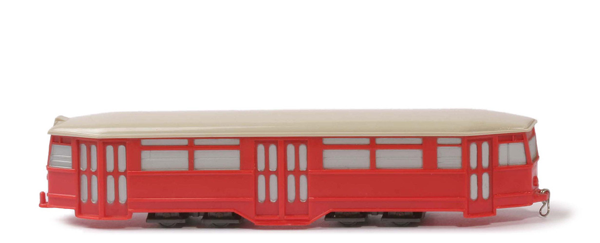 Straßenbahn 4-Achs-Anhänger uv - orangerot, Dach hellgelbrau - 691/1b