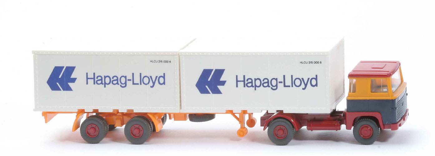 Scania 110  Container-Sattelzug - Hapag-Lloyd melonengelb / stahlblau - Hapag-Lloyd 8d