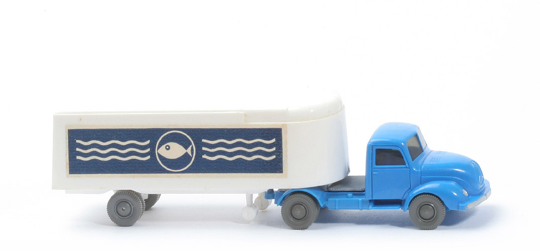 Magirus S 3500 Alter Kühlsattelzug - Fisch mit Welle - ZM himmelblau, Aufl. weiß - 520/26b