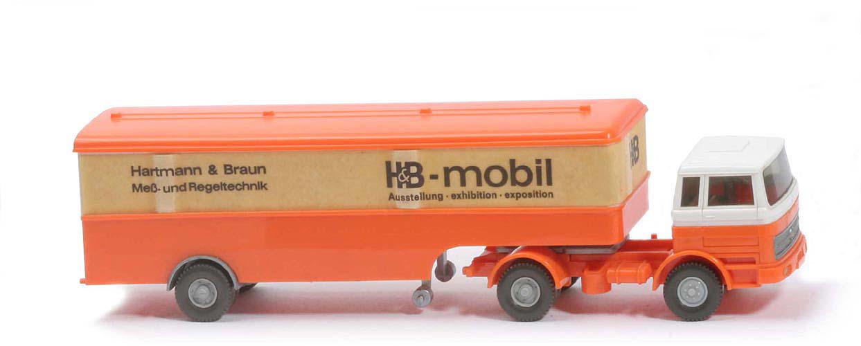 MB LPS 1620 Großer Koffer-Sattelzug - HB orange Aufkleber stärker vergilbt - Hartmann & Braun 1b