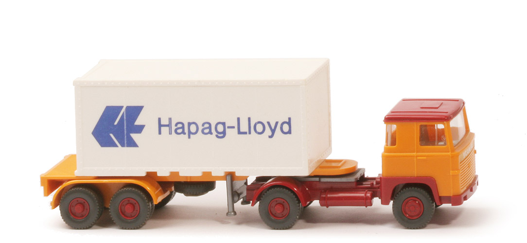 Scania 110  Container-Sattelzug - Hapag-Lloyd melonengelb / hellbraunrot - Hapag-Lloyd 8 ?