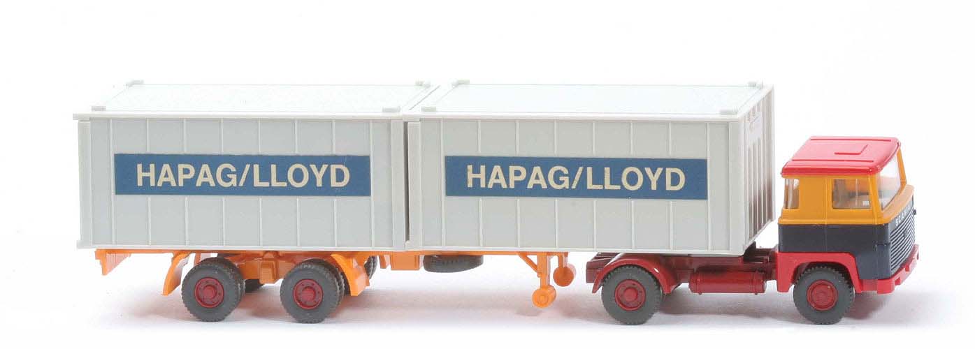 Scania 110 Container-Sattelzug - Hapag-Lloyd melonengelb / stahlblau / rot - Hapag-Lloyd 8e