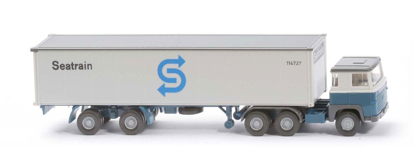 Scania 110  Container-Sattelzug - SEATRAIN altweiß/azurblau Frontdruck - Seatrain