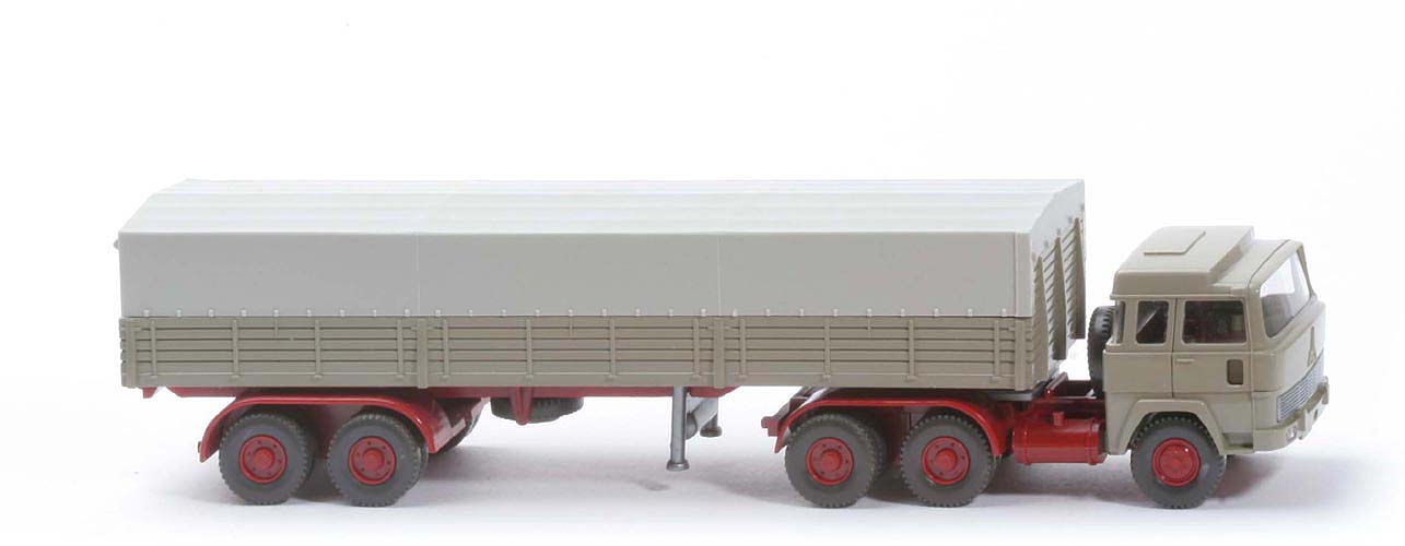 Magirus 235 D Pritschen-Sattelzug - Aufbau olivgrau, Plane lichtgrau - 516/4d