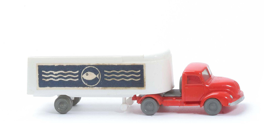 Magirus S 3500 Alter Kühlsattelzug - Fisch mit Welle - ZM orangerot, Aufl. weiß - 520/26a