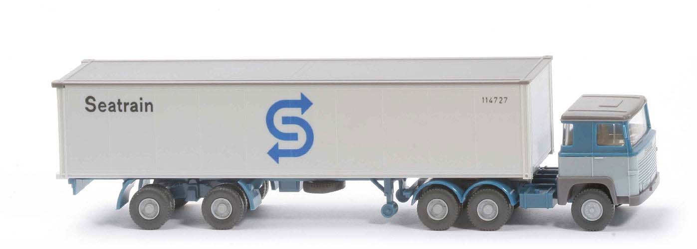 Scania 111  Container-Sattelzug - SEATRAIN  azurblau  / hellblaugrau - 520/40d
