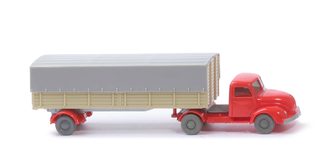 Magirus S 3500 Alter Pritschen-Sattelzug - ZM orangerot, Aufl. grünbeige - 510/1e