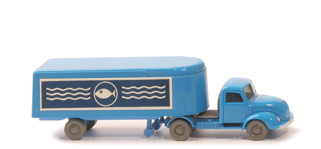 Magirus S 3500 Alter Kühlsattelzug - Fisch mit Welle - ZM, Aufl. himmelblau - 520/26c