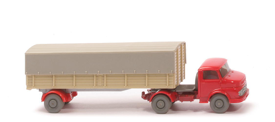 MB 1413 Pritschen-Sattelzug - ZM rot/hellbraunrot, Aufl. grünbeige - 510/8f