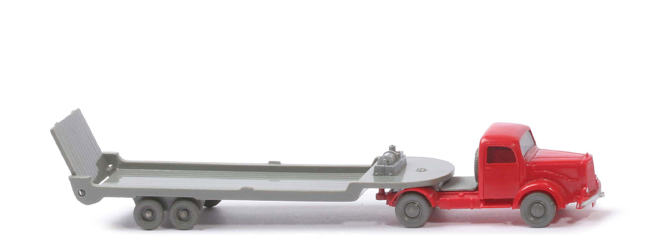 MB L 5000 S Alter Tieflade-Sattelzug - Zugm. rot, Auflieger Typ A betongrau - 490/8?