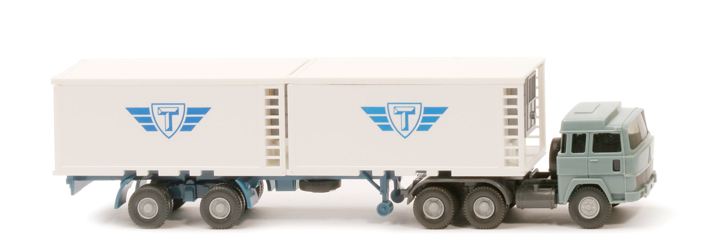 Magirus 235 D Kühlcontainer-Sattelzug - Tiefkühlsymbol, FH grünblau, Cont weiß - 522/2a