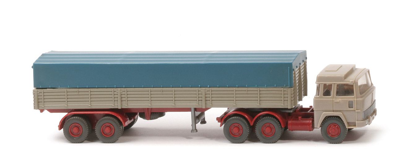 Magirus 235 D Pritschen-Sattelzug - FH graubeige, Pritsche olivgrau, Plane azurblau - 516/4b