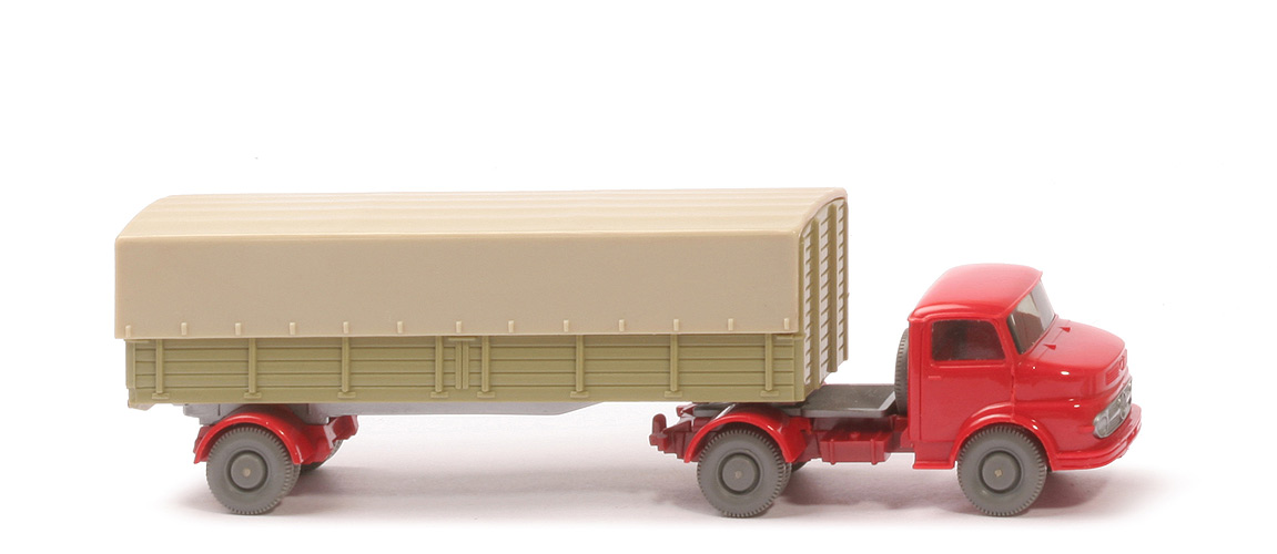 MB 1413 Pritschen-Sattelzug - ZM rot/hellbraunrot, Aufl. dunkles lindgrün - 510/8e