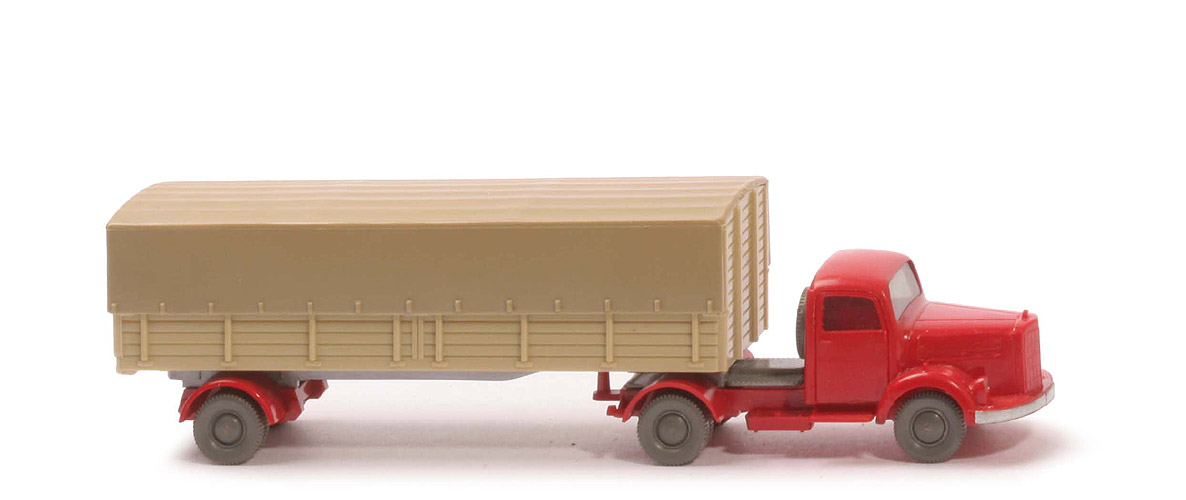 MB L 3500 S Alter Pritschen-Sattelzug - ZM rot mit Blinkern, Aufl. grünbeige - 510/4b