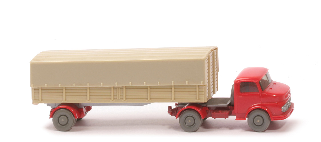 MB 1413 Pritschen-Sattelzug - ZM rot/hellbraunrot, Aufl. grünbeige - 510/8f