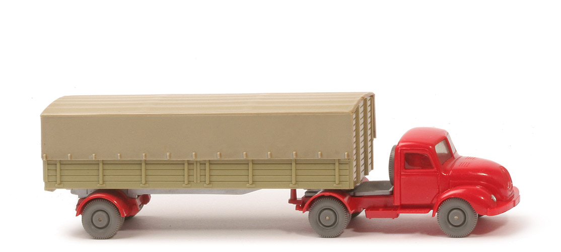 Magirus S 3500 Alter Pritschen-Sattelzug - ZM rot, Aufl. dunkles lindgrün - 510/2 ?