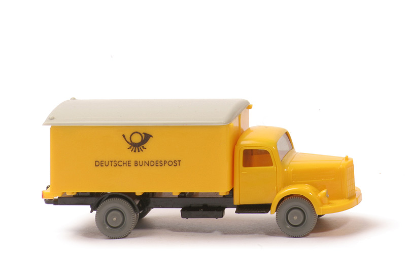 MB L 3500 Alter Postwagen - DBP - Schrift breit, Dach mit Positionsleuchten, CH schwarz - 550/17a