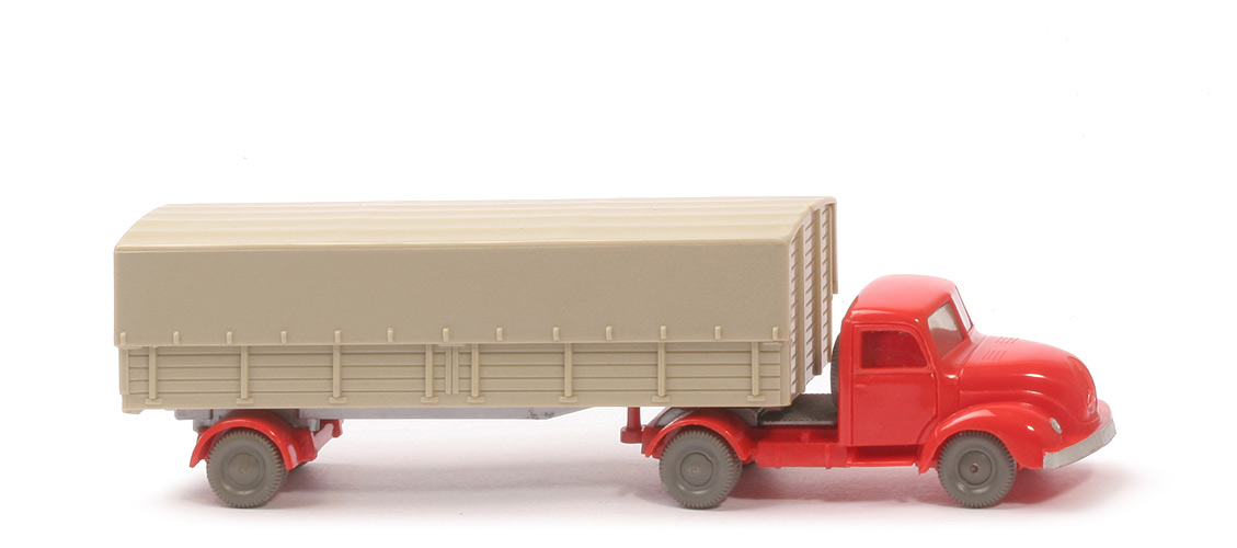 Magirus S 3500 Alter Pritschen-Sattelzug - ZM orangerot, Aufl. hellgelbgrau - 510/1 ?