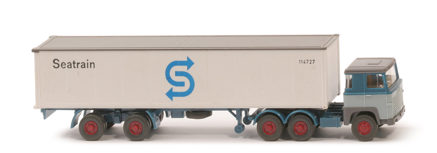 Scania 111  Container-Sattelzug - SEATRAIN  azurblau  / hellblaugrau - 520/40d