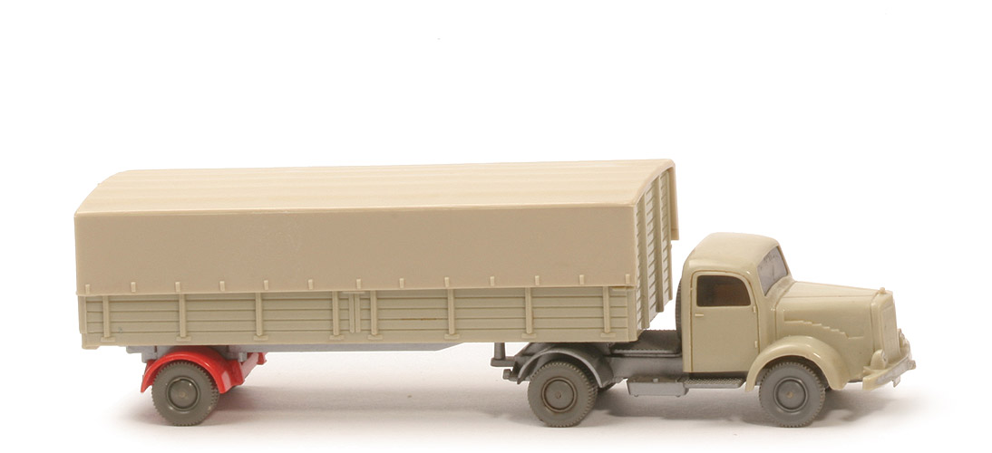 MB L 5000 S Alter Pritschen-Sattelzug - ZM hellgelbgrau - silber, Aufl. hellgelbgrau - 510/6c~