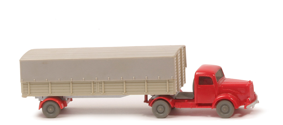 MB L 5000 S Alter Pritschen-Sattelzug - ZM rot, Aufl. grünbeige - 510/6g