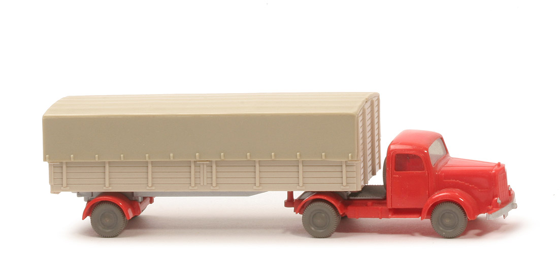 MB L 5000 S Alter Pritschen-Sattelzug - ZM orangerot, Aufl. ca. hellelfenbein - 510/5f