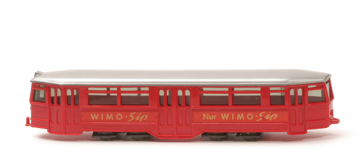 Straßenbahn-Anhänger - WIMO-SIP, rot, Dach silbern, ohne Prägung Radlauf - 741/1a ~