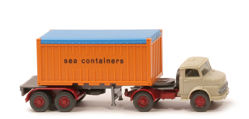 MB LS 1413 Container-Sattelzug 20 ft - sea containers OT, FH hellgelbgrau - 526/4c