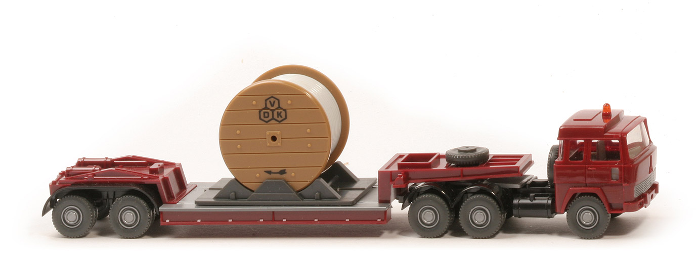 Magirus 235 D Tieflade-Sattelzug, m. Kabeltrommel - FH, Auflieger rotbraun, Kotflügel schwarz - 503/6a
